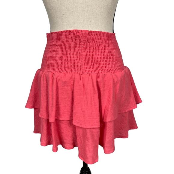Yana K Mini Skirt Skort 100% Cotton Tiered Coral Size Medium NEW - Picture 8 of 10